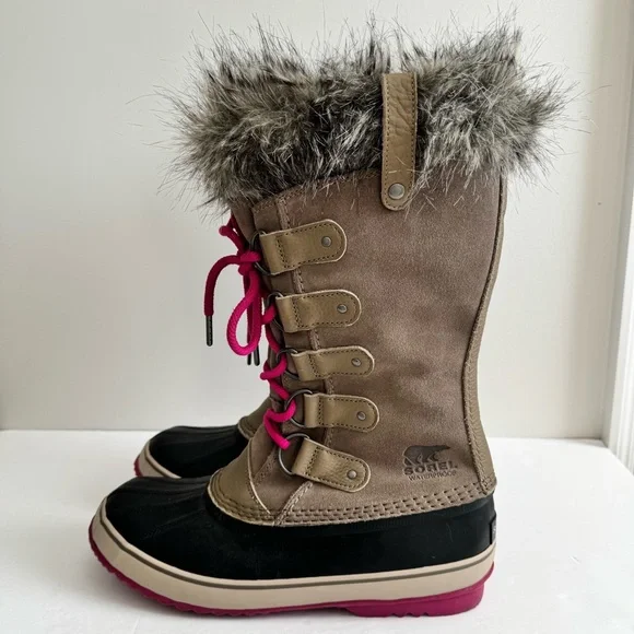 SOREL Joan Of Arctic Faux Fur Lined Suede Pebble Deep Blush Boots Wool Liner 12 - Picture 10 of 14